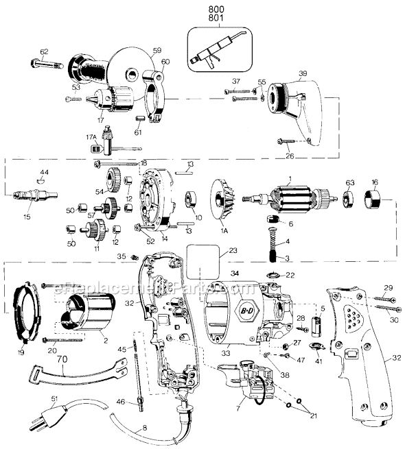 Page A Diagram and Parts List for 1311-09 Type 2 Black and Decker Electric Drill